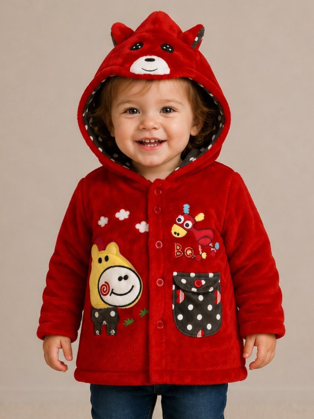 Parrot King Sweater Jacket Plush Kids Red Animal Hoodie Toddler Sz Age 2-3